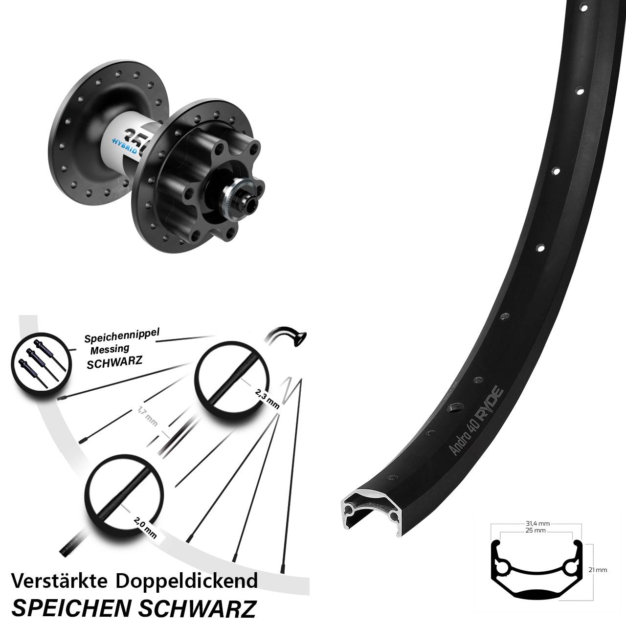 Ryde Andra 40 DT Swiss 350 Hybrid 26 Zoll Disc Laufrad für Schnellspanner