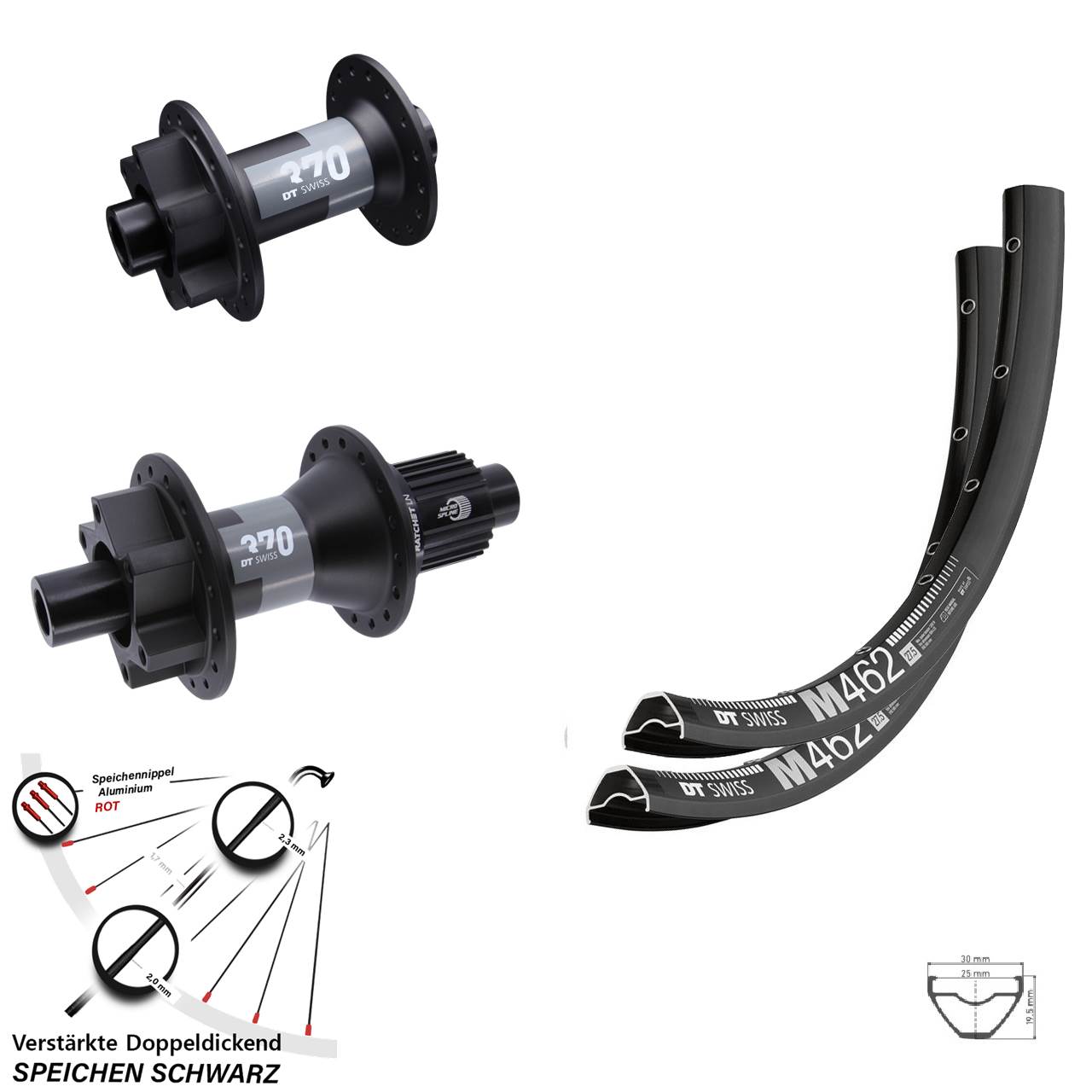 DT Swiss M 462 370 27,5 Zoll 6-Loch Laufradsatz 15x100 12x142 Shimano Micro Spline