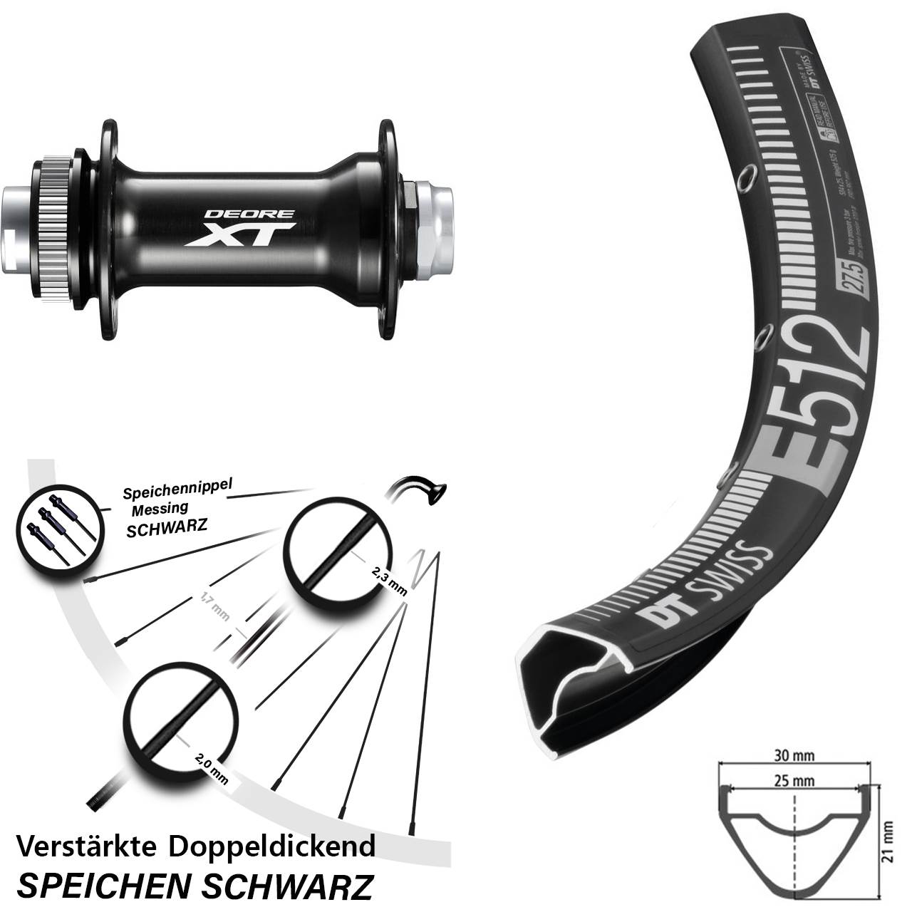 Vorderrad Centerlock 27,5 Zoll DT Swiss E 512 Shimano Deore XT HB-M8010-B 15x110 Boost