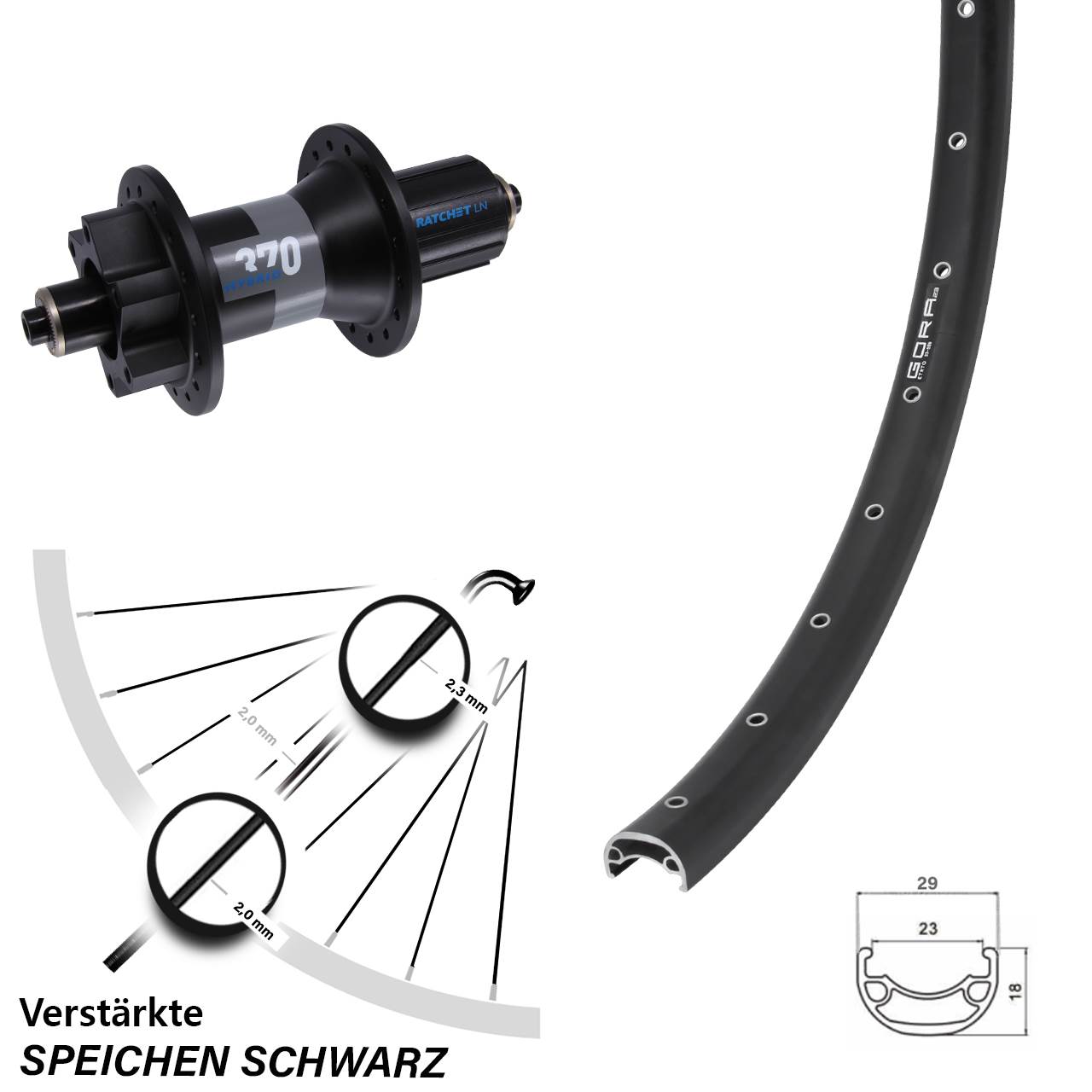 26 Zoll Gora 23 DT Swiss 370 Hybrid Boost Disc Laufrad QR 8-11 fach