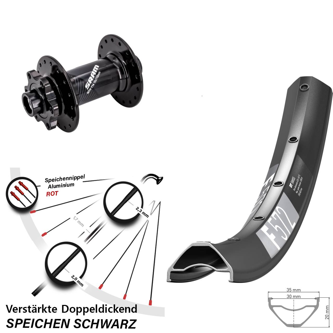 Boost Disc Vorderrad 15x110 650B DT Swiss F 572 Sram 716