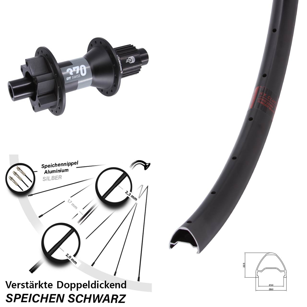 28 Zoll KX Clue DT Swiss 370 Disc 6-Loch Hinterrad 12x148 Micro Spline