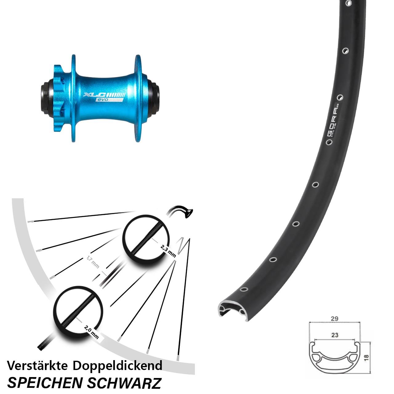 Disc Vorderrad 26 Zoll Gora 23 XLC Evo blau 15x100