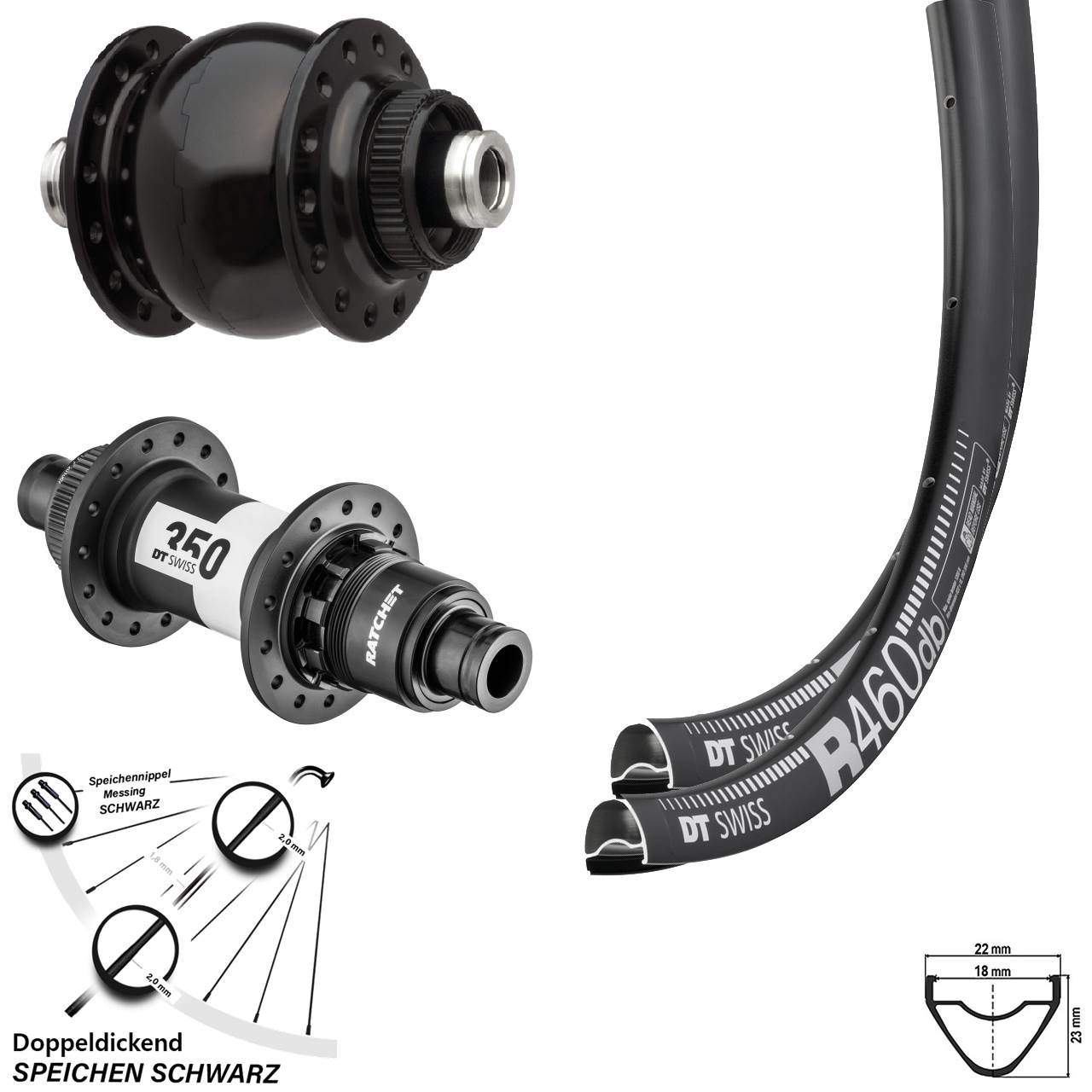 28 Zoll Laufradsatz Road Dynamo R 460 DT Swiss 350 Sram XDR SON 28 Steckachse