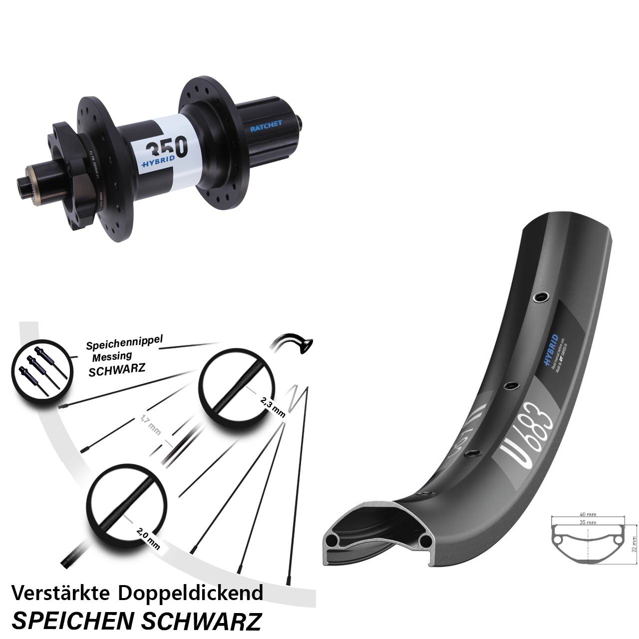 DT Swiss U683-350 Hybrid 27,5 Zoll Disc Laufrad QR Boost 8-11 fach