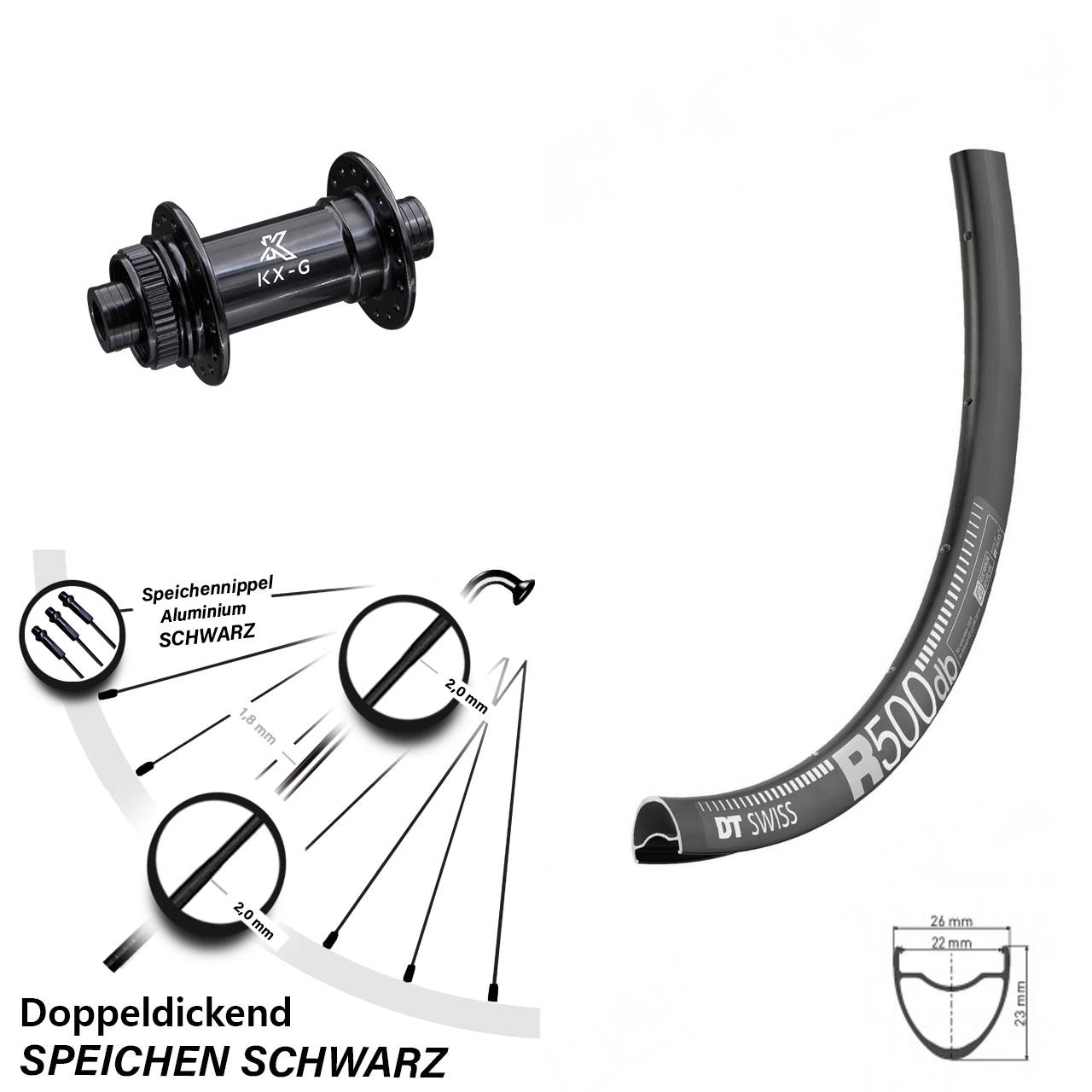 Disc Vorderrad 15x100 28 Zoll DT Swiss R 500 KX-G