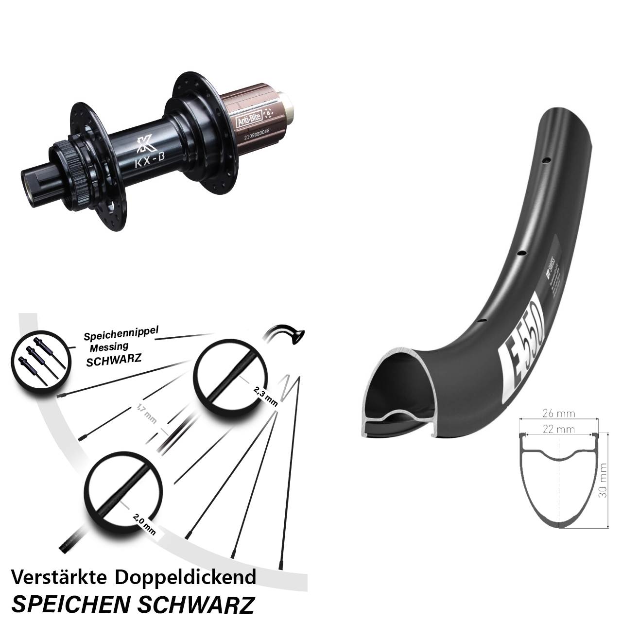 Boost Hinterrad Centerlock 12x148 28 Zoll DT Swiss E 550 KX-B 8-12 fach HG