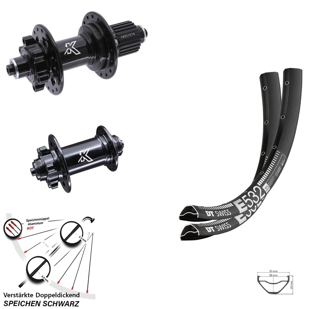 6-Loch Laufradsatz 27,5 Zoll DT Swiss E 532 KX-M Shimano Micro Spline QR