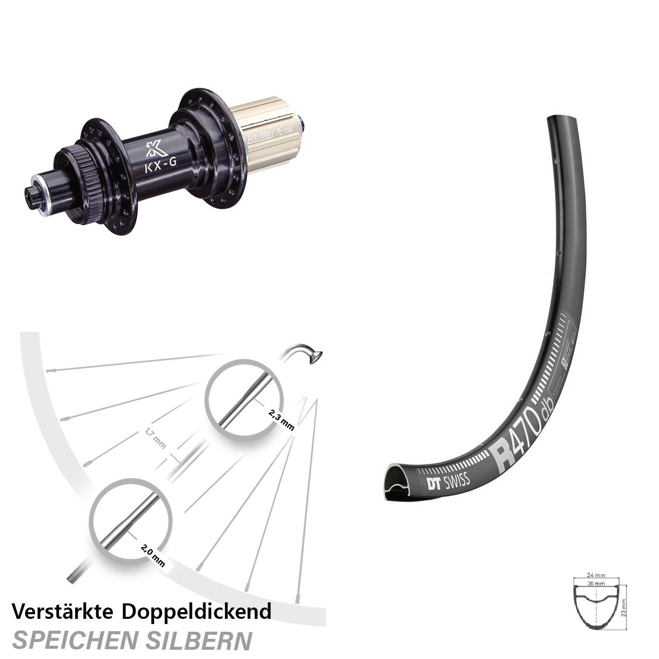 28 Zoll DT Swiss R 470 KX-G Disc Hinterrad für Schnellspanner 8-12 fach HG
