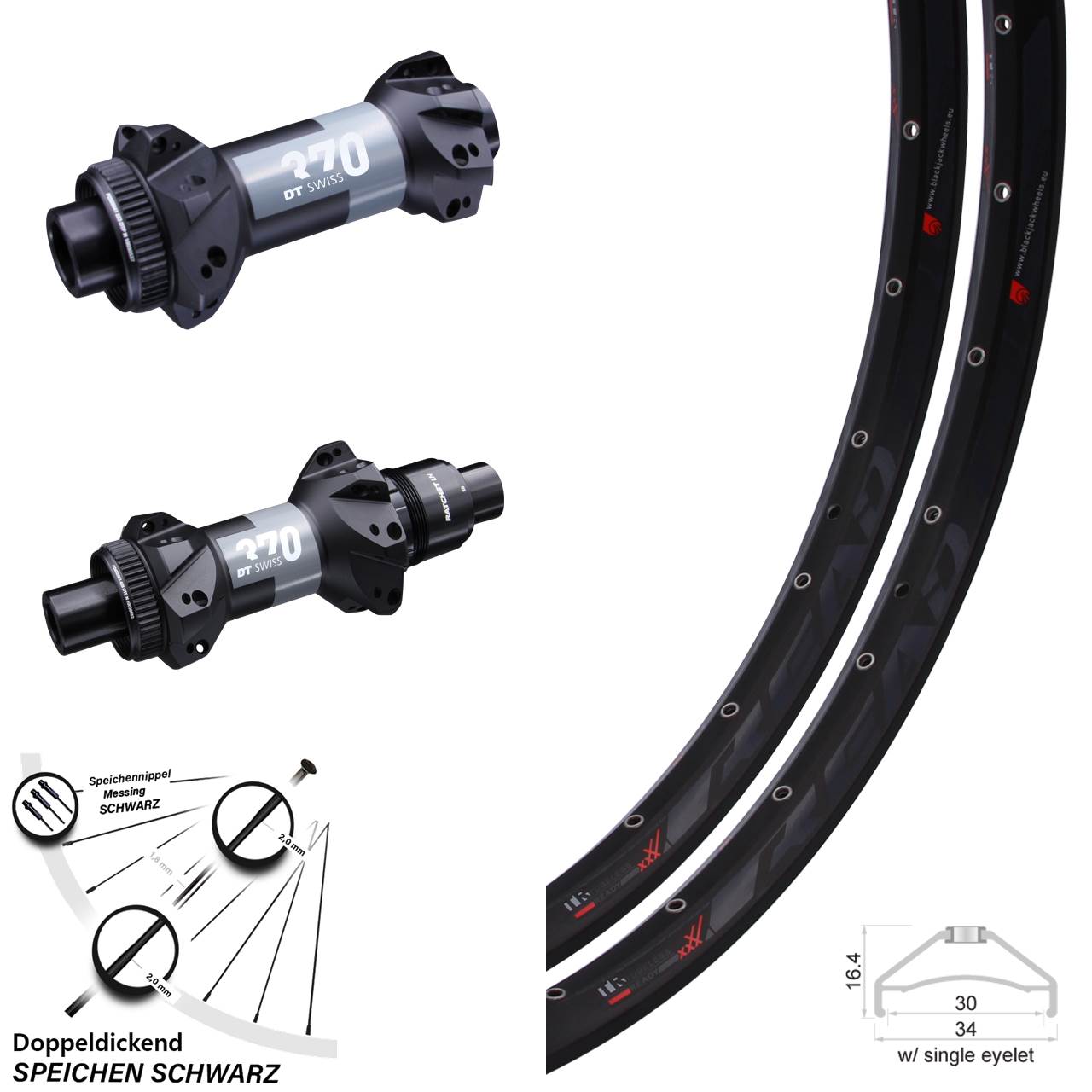 Laufradsatz 27,5 Zoll Rodi Ready 30 Straightpull 370 DT Swiss Boost 15x110 12x148 Sram XD
