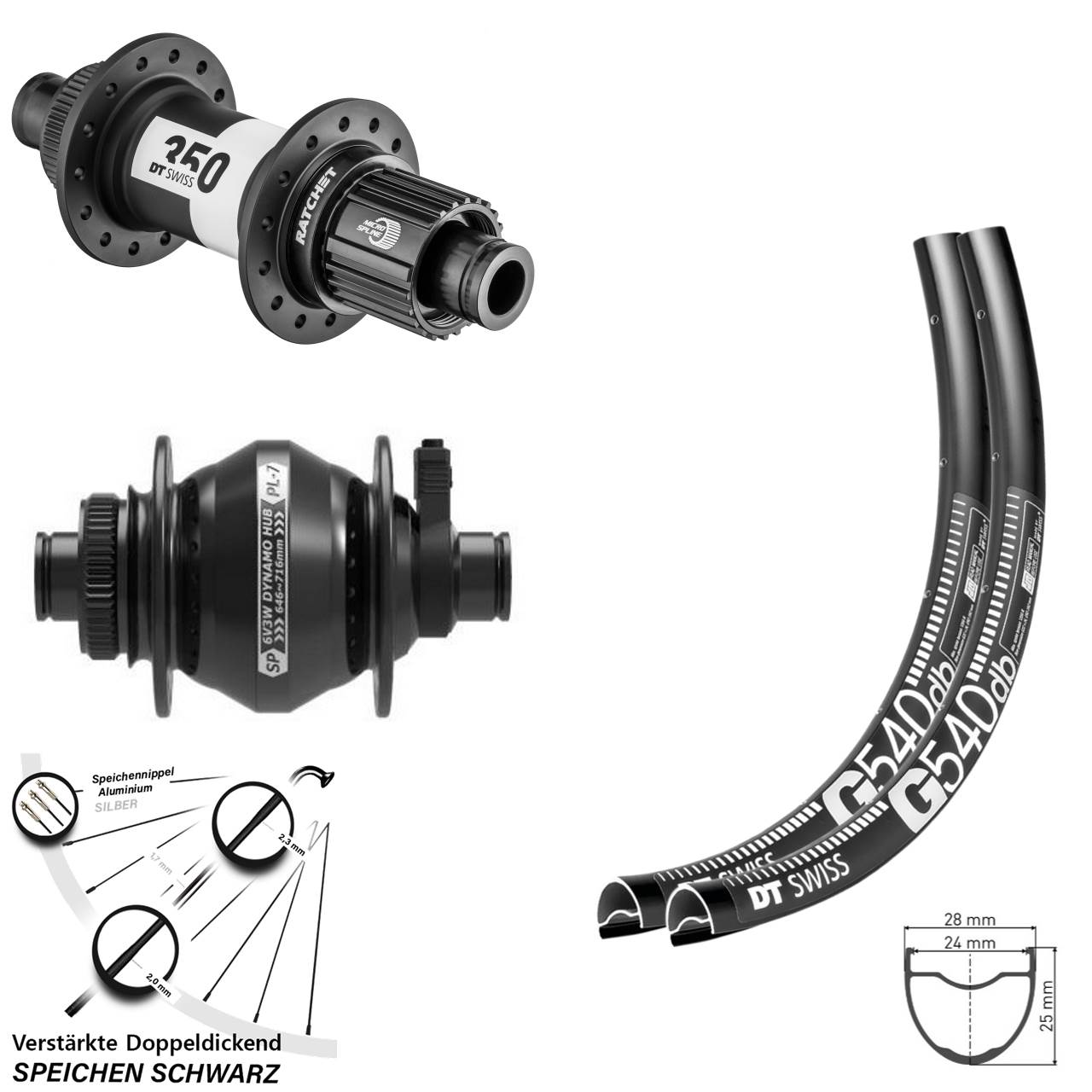 27,5 Zoll DT Swiss G540 350 SP PL-7 Micro Spline Centerlock Laufradsatz 12x100/142