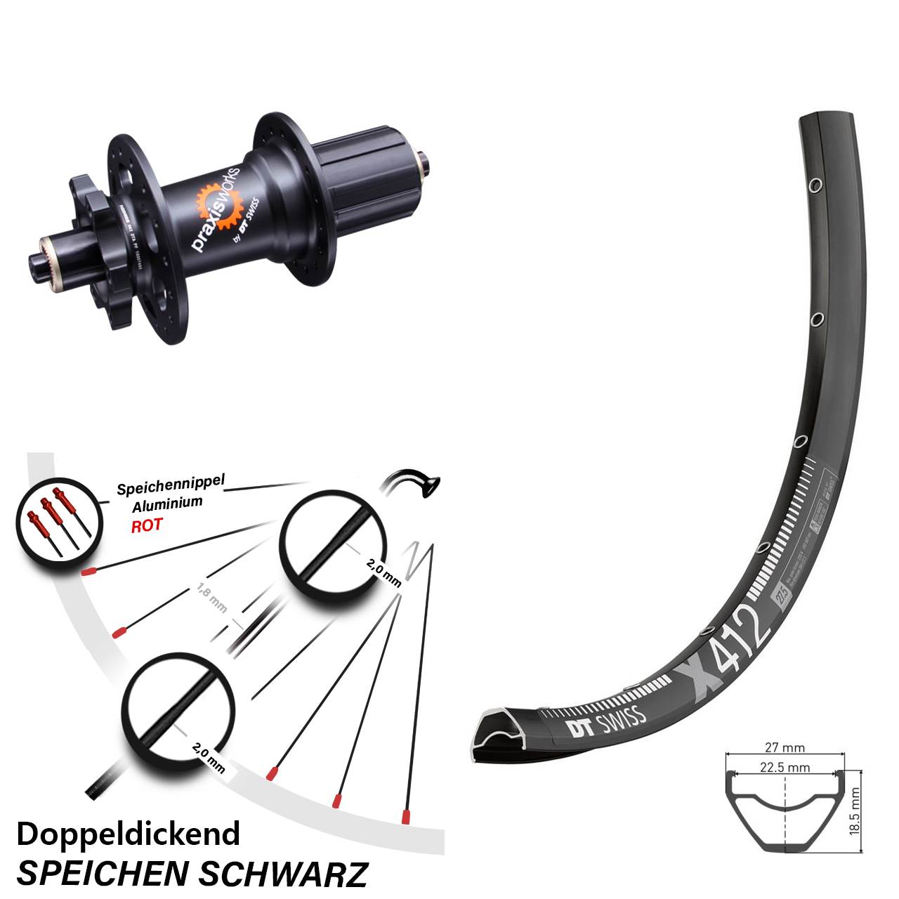 Disc Laufrad 28 Zoll DT Swiss X412-350 8-11 fach für Schnellspanner
