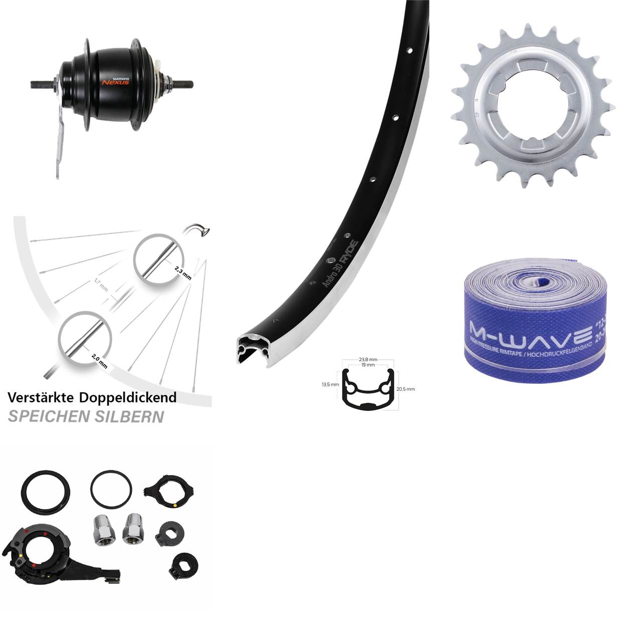 Hinterrad 28 Zoll Ryde Andra 30 Shimano Nexus 8 Gang Rücktritt