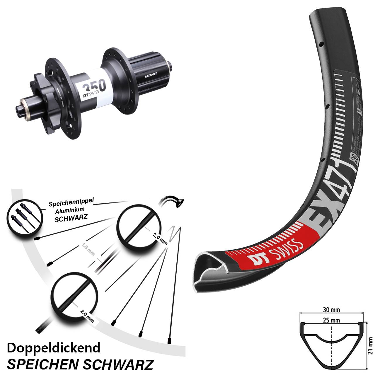 29 Zoll Hinterrad DT Swiss EX471-350 5x135 mm 6-Loch 8-11 fach