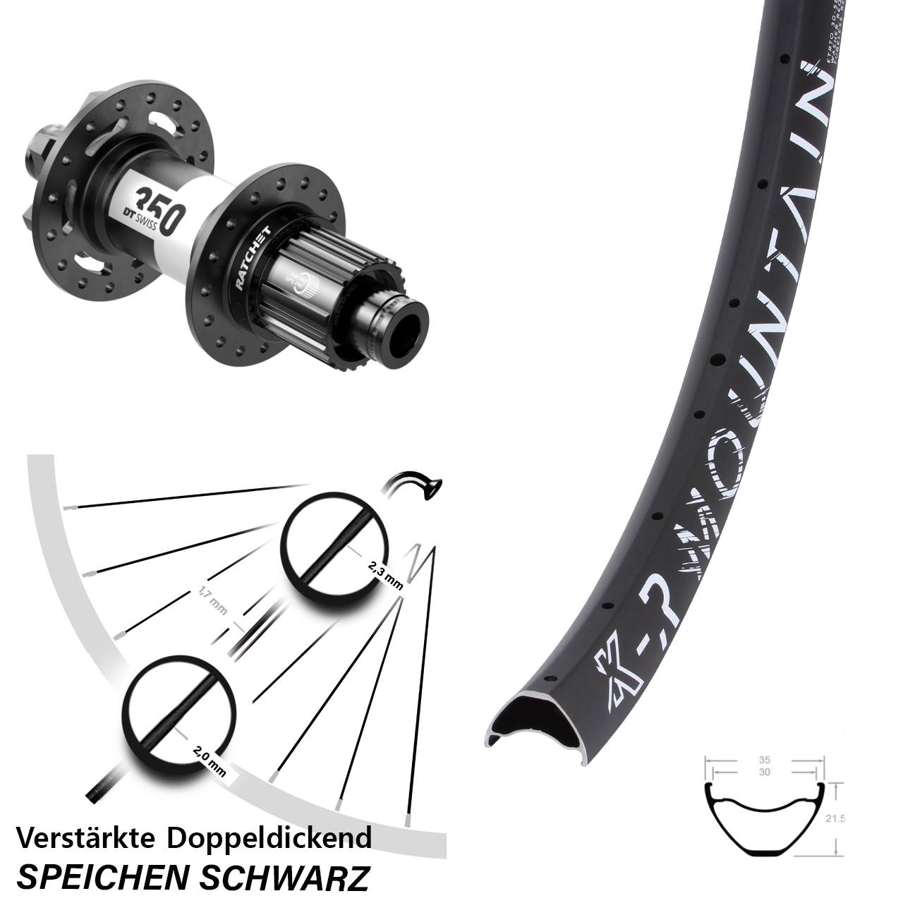 29 Zoll KX-R Mountain DT Swiss 350 Ratchet 36 Laufrad 12x148 Boost 6-Loch Micro Spline
