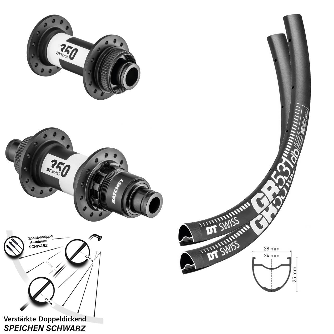 Disc Laufrad-Satz 15x100 12x142 28 Zoll DT Swiss GR531-350 SRAM XDR