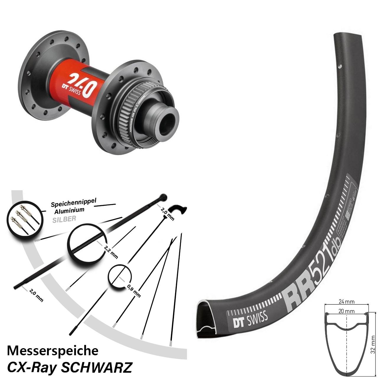 RR521 DT Swiss 240 28 Zoll Vorderrad Centerlock 12x100 CX-Ray