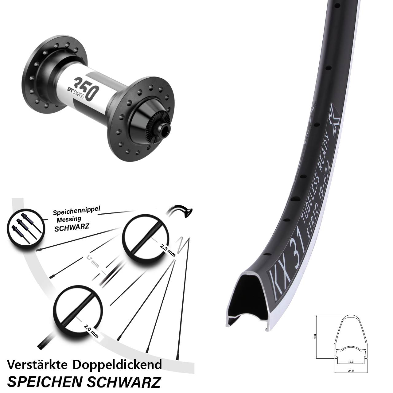 28 Zoll Vorderrad KX 31 DT Swiss 350 Rennrad für Schnellspanner