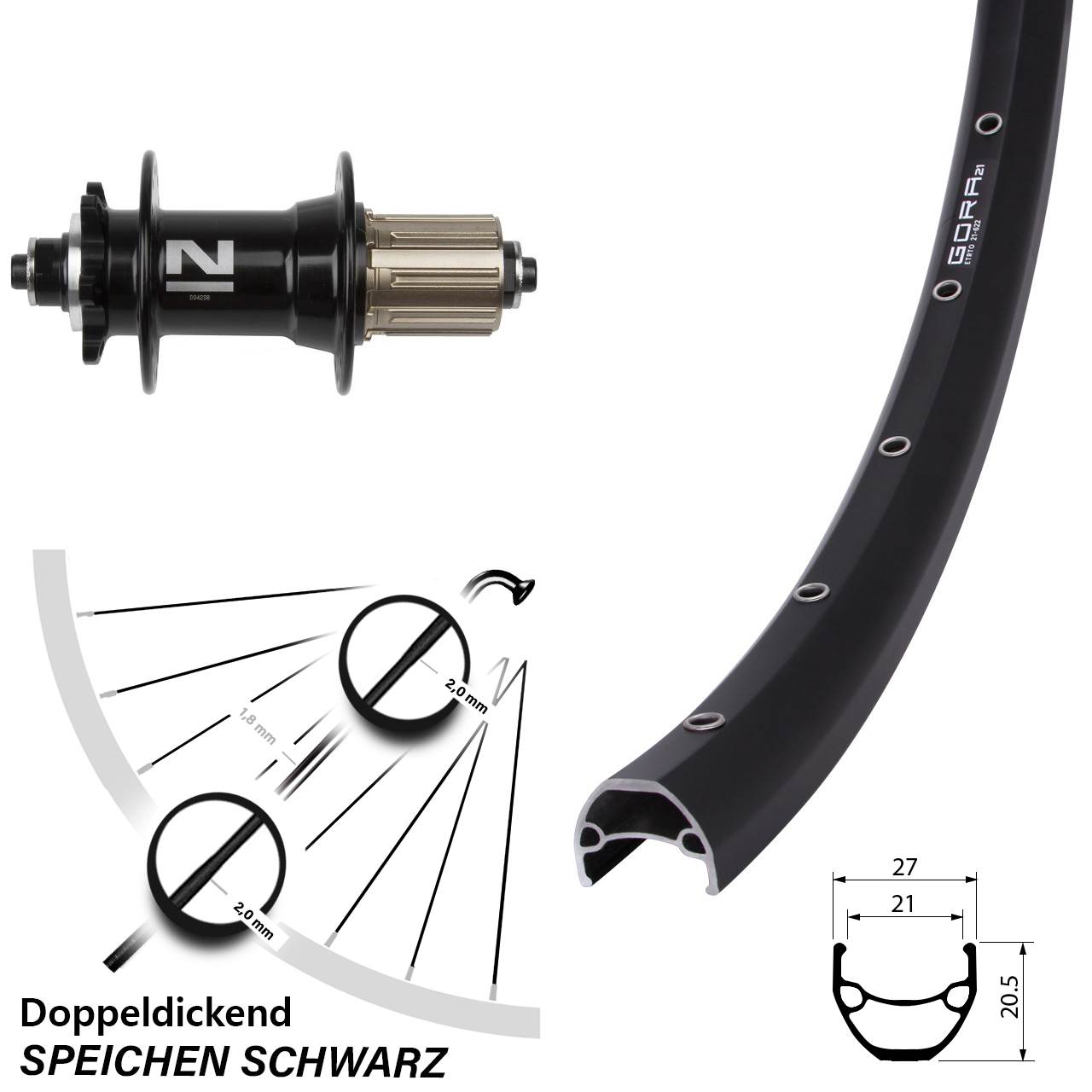 Hinterrad 6-Loch für Schnellspanner 29 Zoll Gora 21 Novatec D-042SB 8-11 fach HG