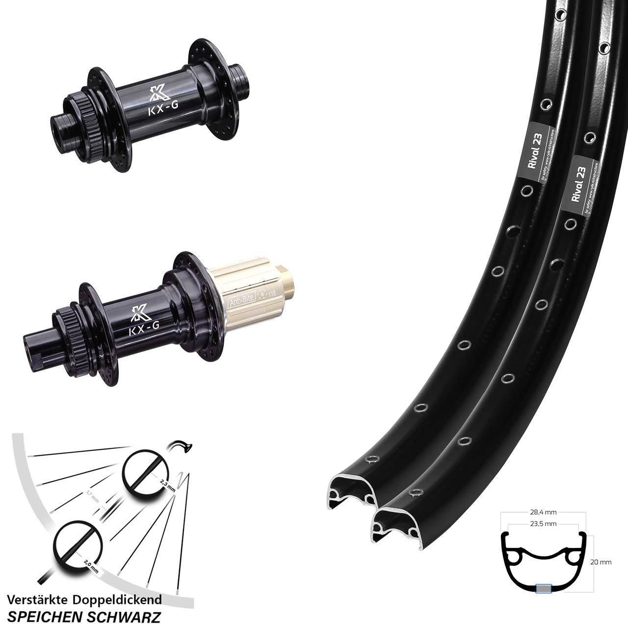 Laufradsatz 27,5 Zoll Ryde Rival 23 Disc Centerlock 15x100/12x142 KX-G HG 8-12 fach