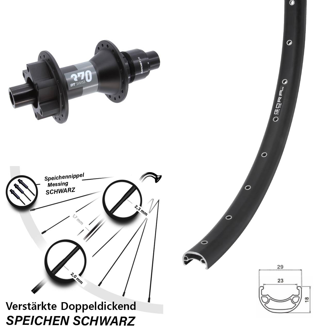 Boost Hinterrad 6-Loch 12x148 28-29 Zoll Gora 23 DT Swiss 370 XD