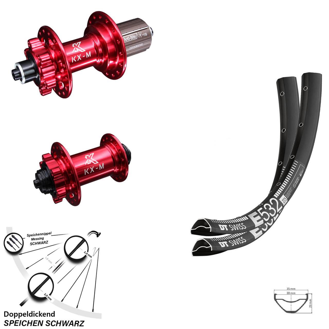 Disc Laufrad-Satz QR 29 Zoll DT Swiss E 532 KX-M rot 8-12 fach HG