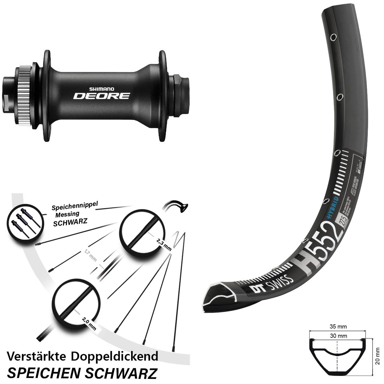 29 Zoll DT Swiss H552 Shimano Deore HB-M618 Boost Vorderrad Centerlock 15x110