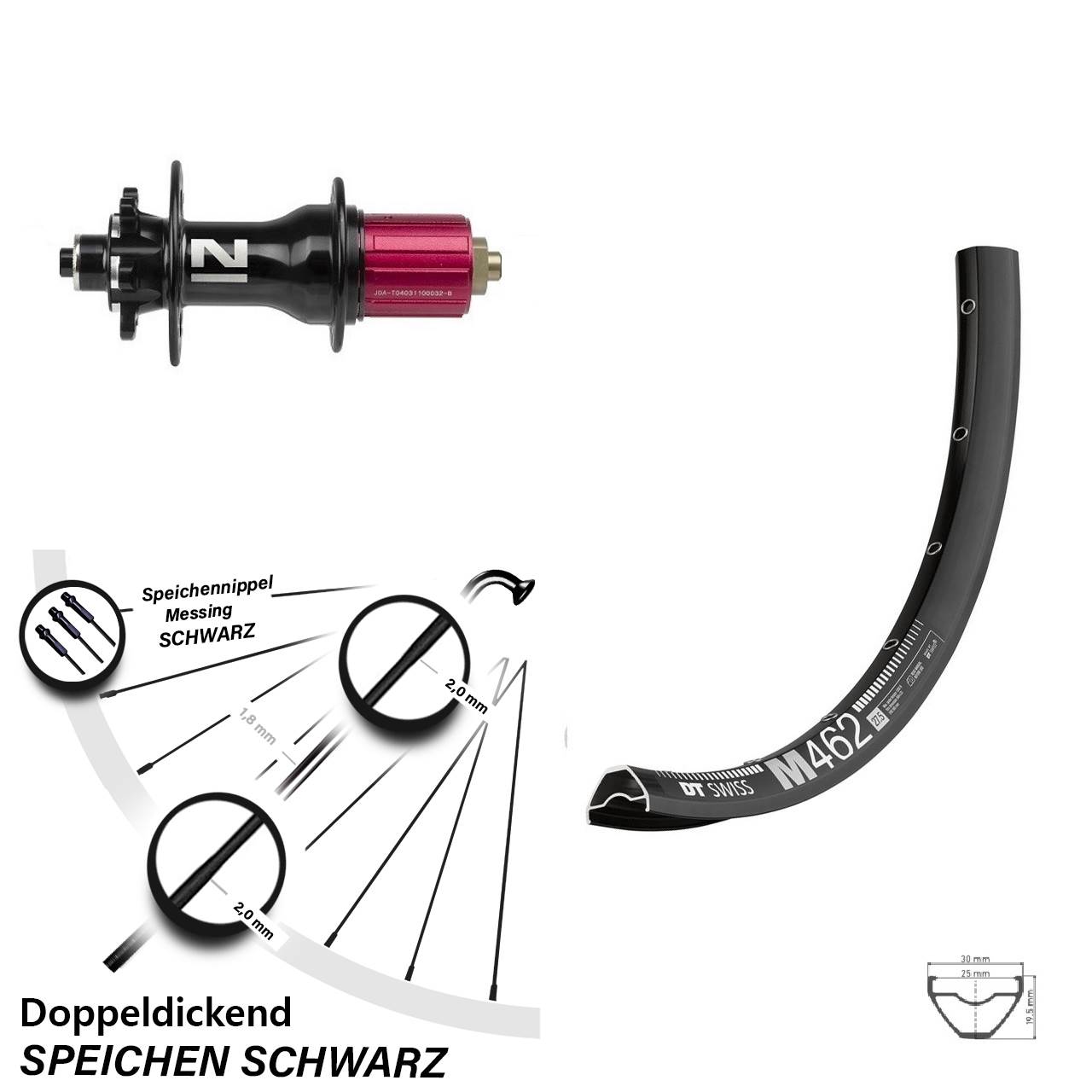 Hinterrad 6-Loch 27,5 Zoll DT Swiss M462 Novatec Superlight 8-12 fach HG QR
