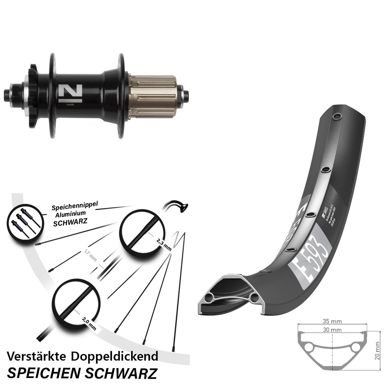 Hinterrad 6-Loch 29 Zoll DT Swiss E 593 Novatec D042 8-11 fach HG für Schnellspanner