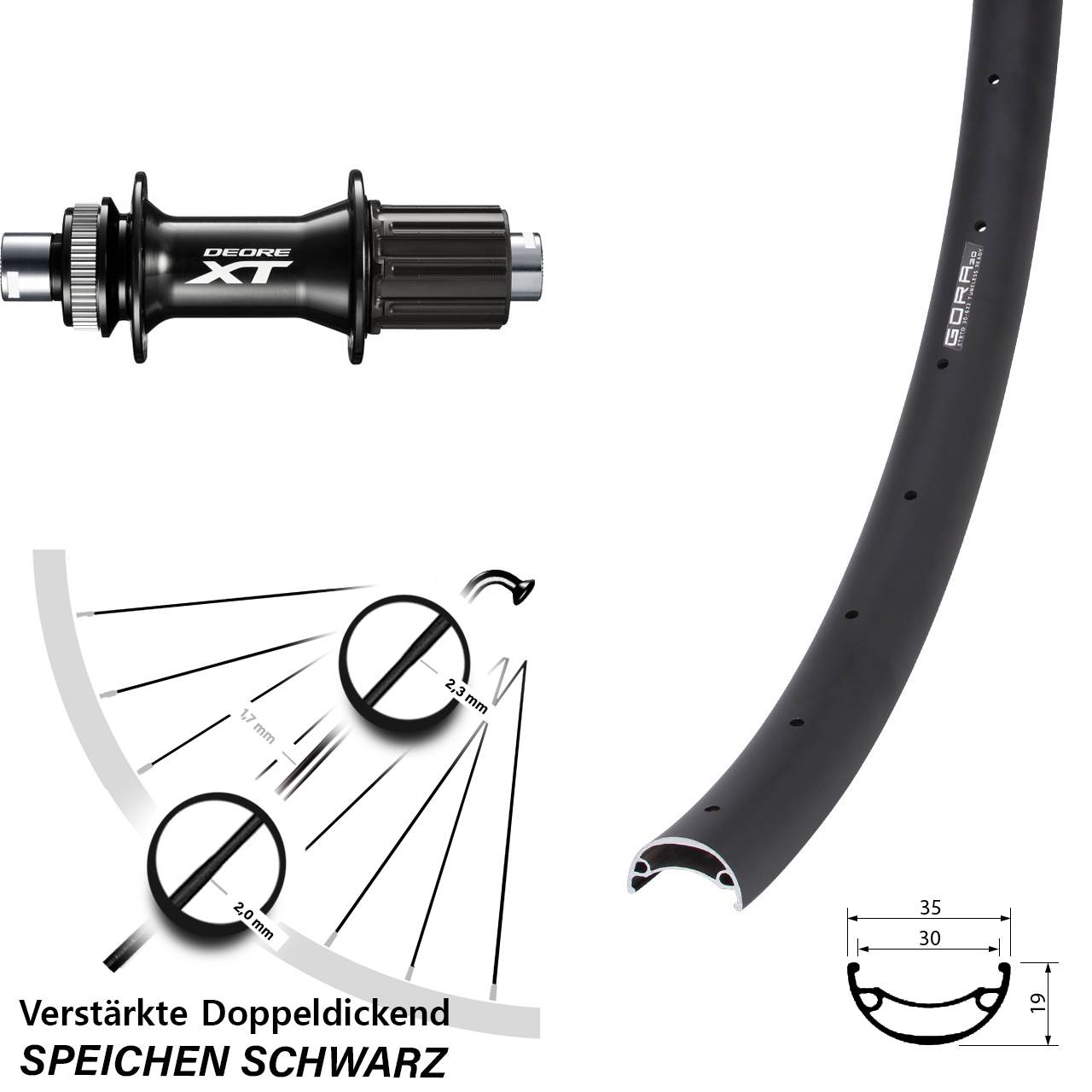 Gora 30 Shimano FH-M8010-B 26 Zoll Hinterrad Centerlock 12x148 8-11 fach HG