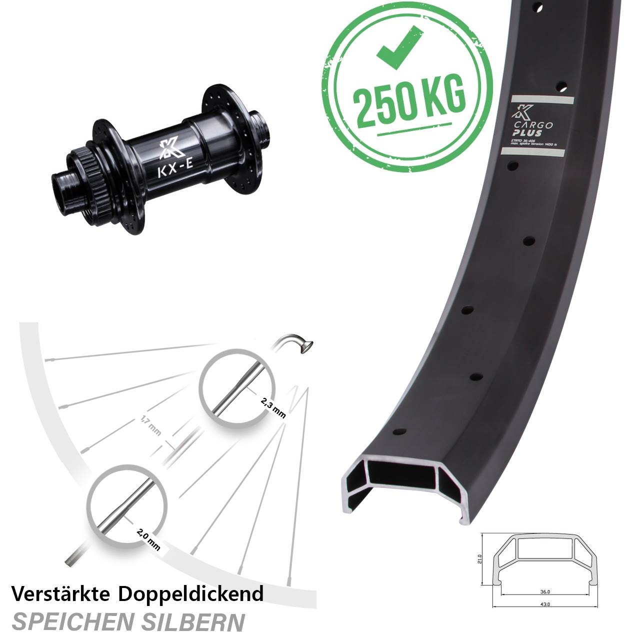 KX-E Cargo Plus 4-fach gelagert 20 Zoll Disc Vorderrad 15x100