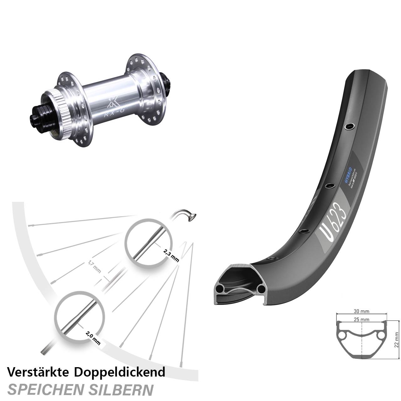 DT Swiss U 623 Disc Vorderrad 29 Zoll mit KX-G Schnellspanner silbern
