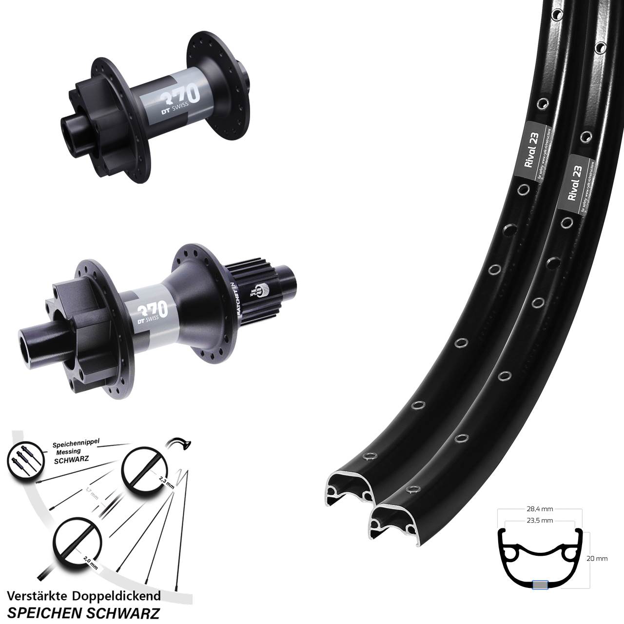 Ryde Rival 23 DT Swiss 370 27,5 Zoll Disc Laufrad-Satz 12x100/142 Shimano Micro Spline
