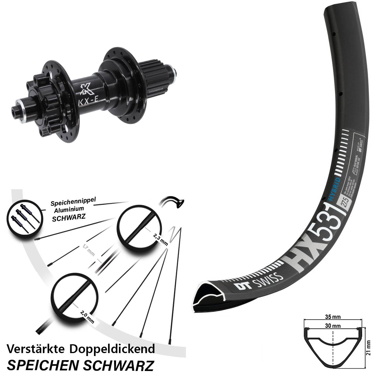 29 Zoll DT Swiss HX 531 KX-E Hinterrad 6-Loch QR Boost Shimano Micro Spline