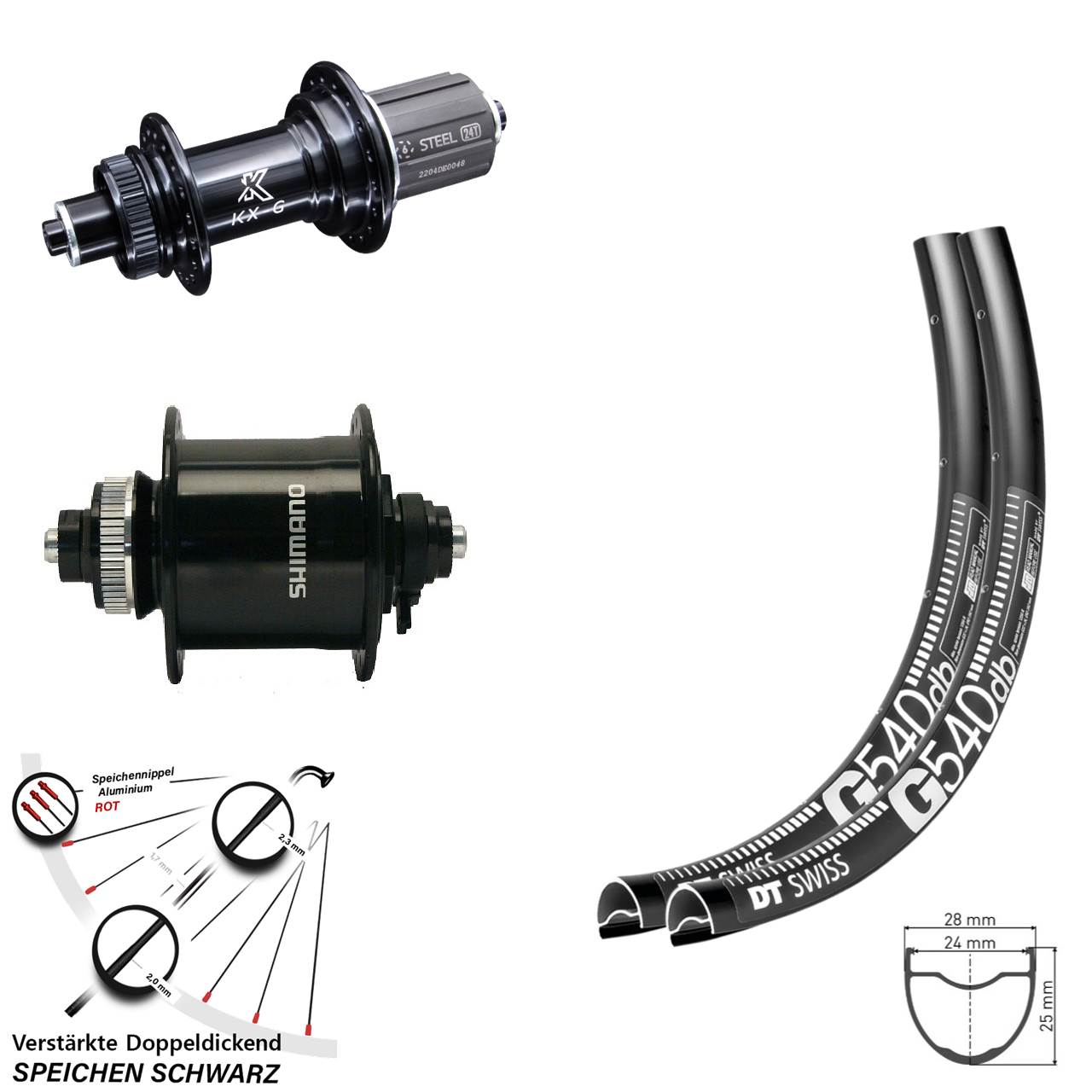 Laufradsatz Gravel DT Swiss G 540 Dynamo Shimano DH-UR 700-3D KX-GS Centerlock verstärkt