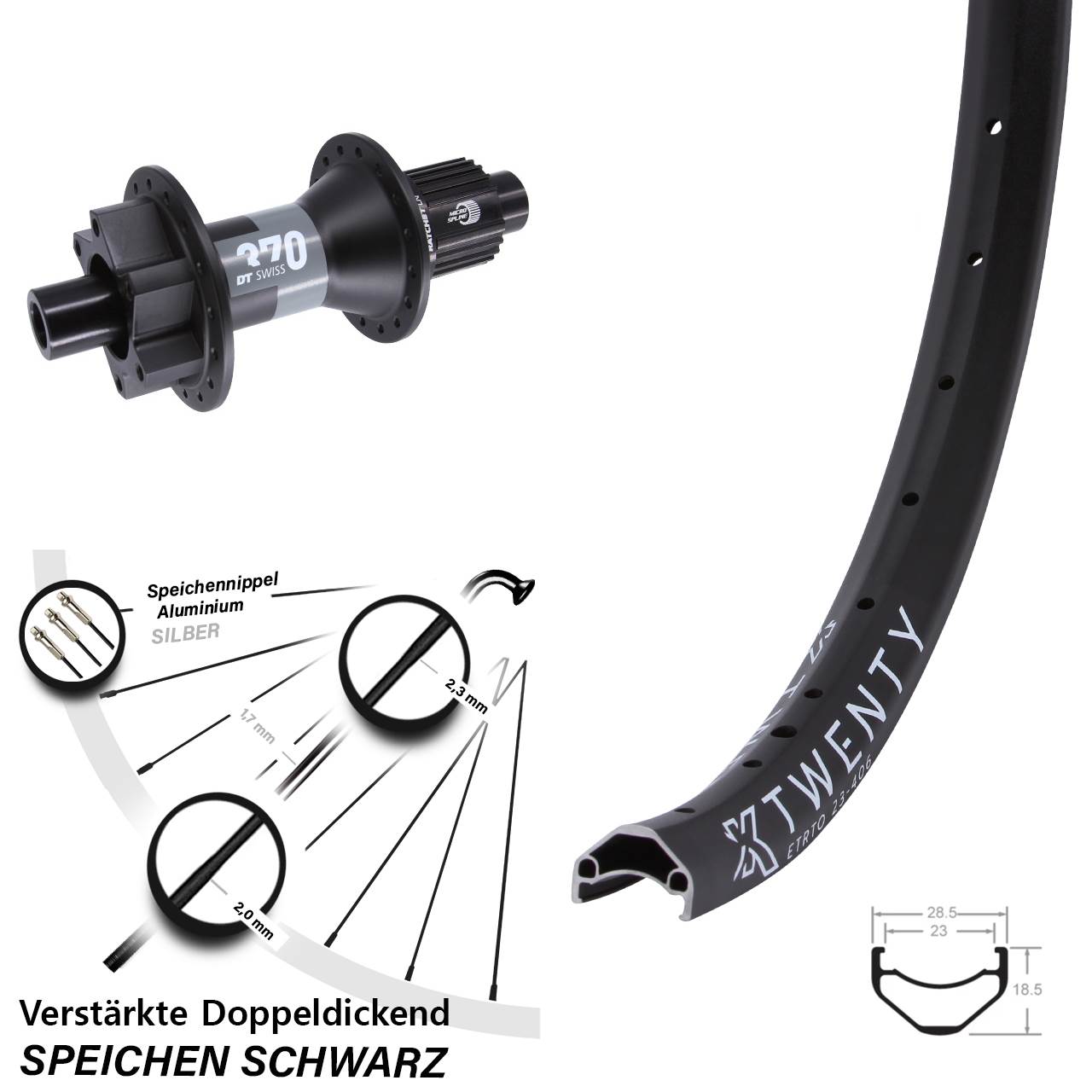 Boost Disc Laufrad 12x148 20 Zoll KX Twenty DT Swiss 370 Shimano Micro Spline