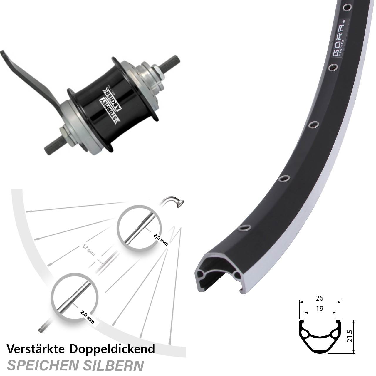 Gora 19 Sturmey Archer Duomatic Kickshift 29 Zoll Hinterrad Rücktritt