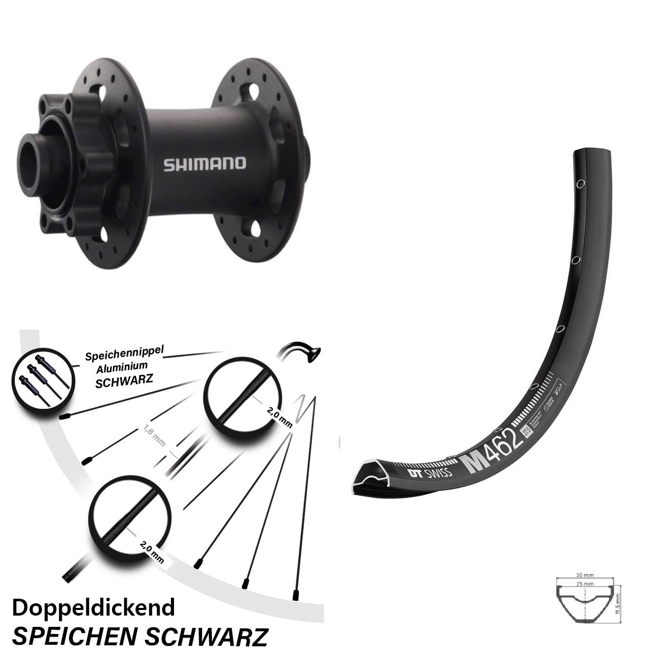 Vorderrad 6-Loch 27,5 Zoll DT Swiss M 462 Shimano HB-M758 15x100