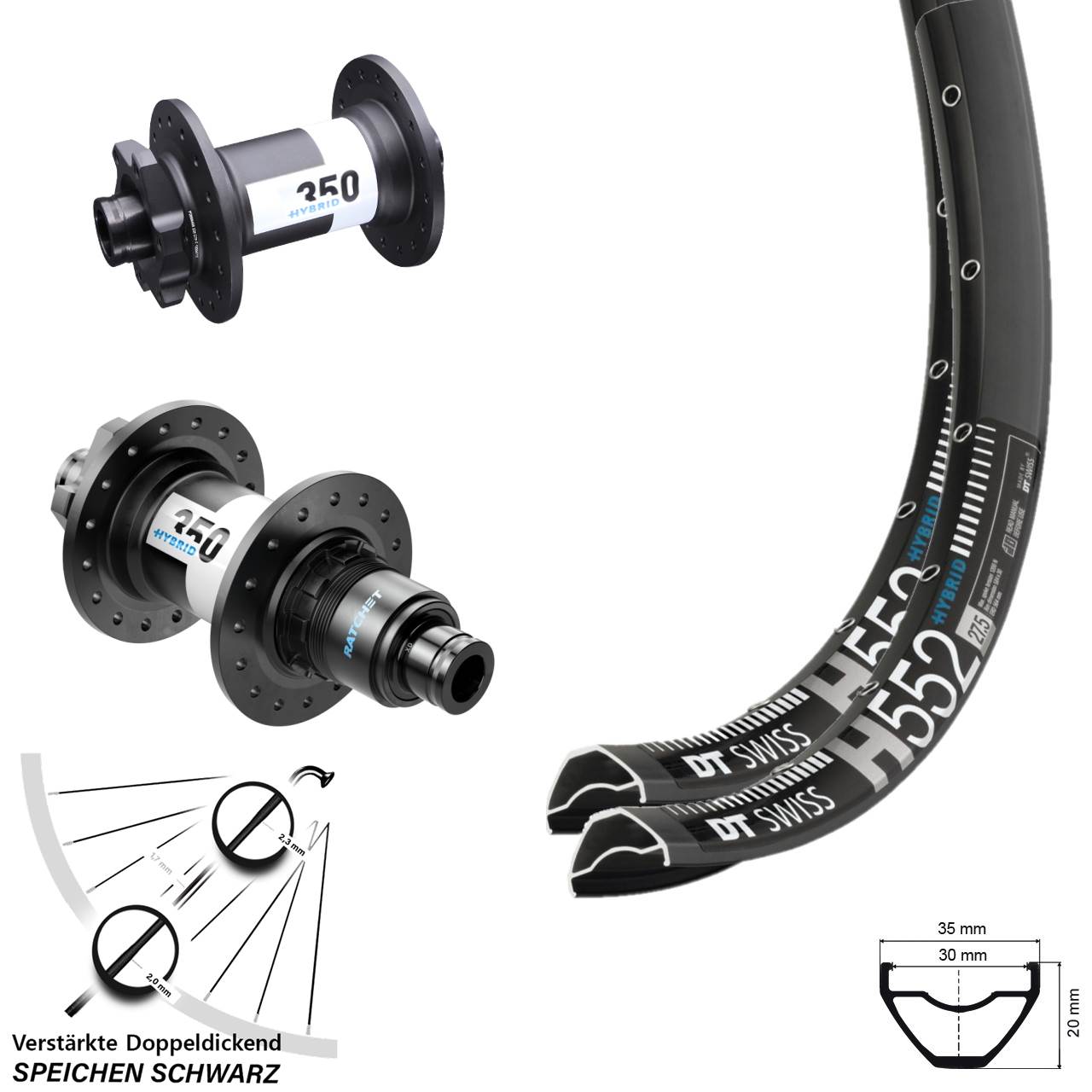 DT Swiss H 552 DT Swiss 350 Hybrid 29 Zoll 6-Loch Laufradsatz 15x110 12x148 Boost SRAM XD