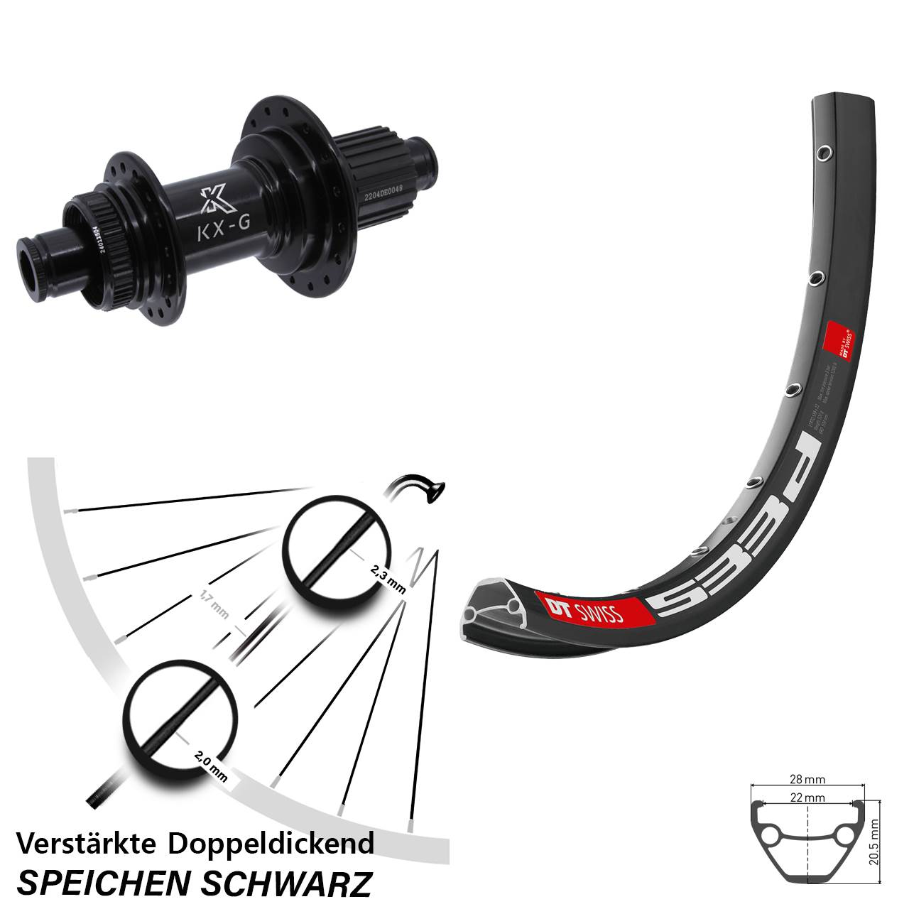DT Swiss 533d KX-GS verstärkt 26 Zoll Disc Laufrad 12x142 Micro Spline