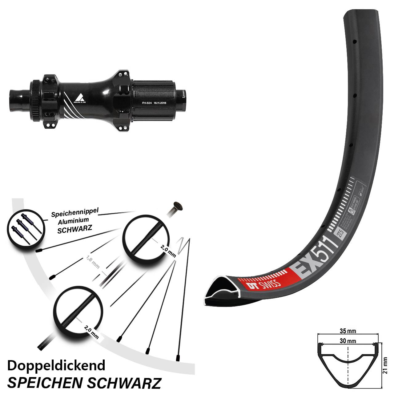27,5 Zoll Hinteres Rad DT Swiss EX 511 mit Formula TC-148A Boost 8-11 fach