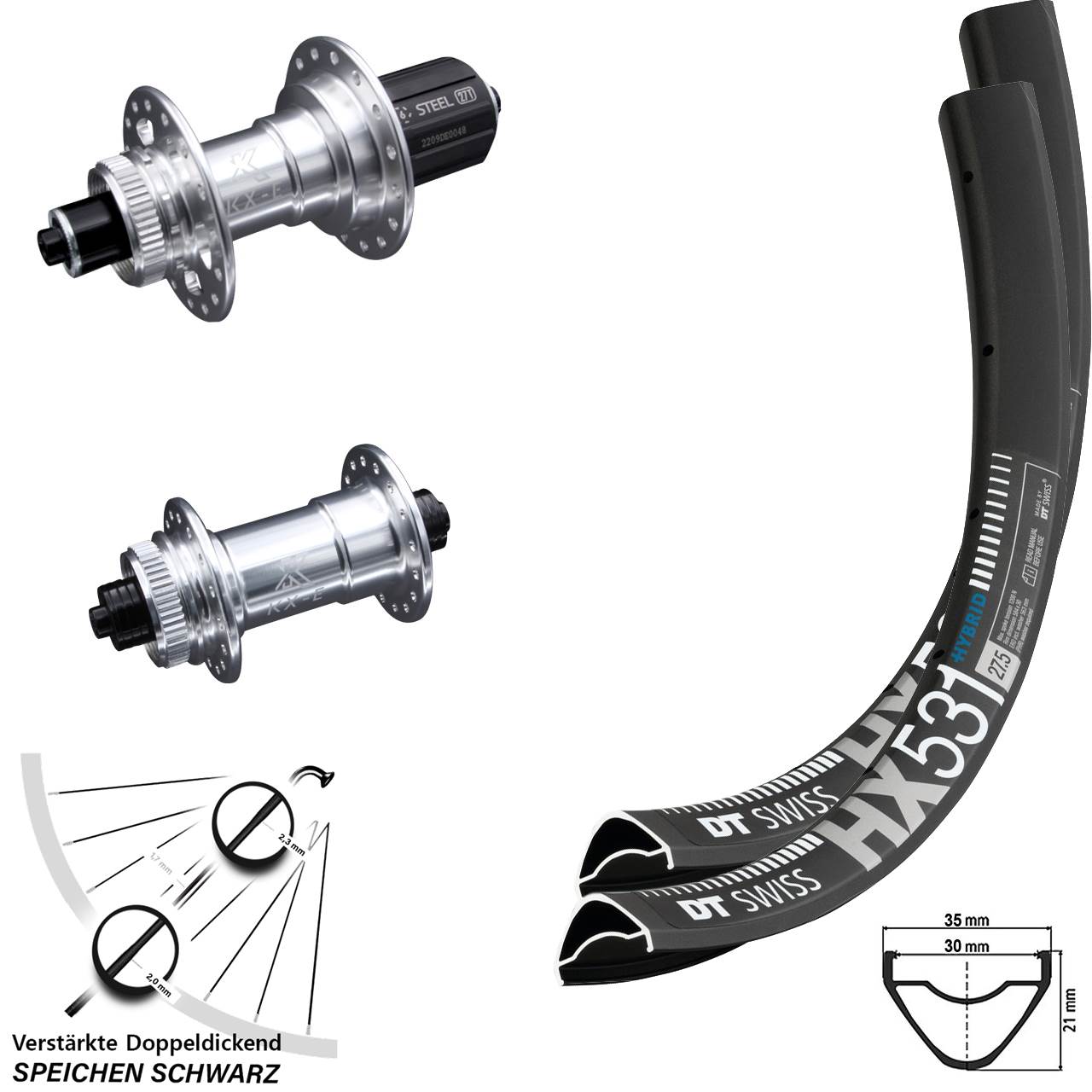 Laufradsatz Centerlock QR 29 Zoll DT Swiss HX531 KX-E 8-12 fach HG