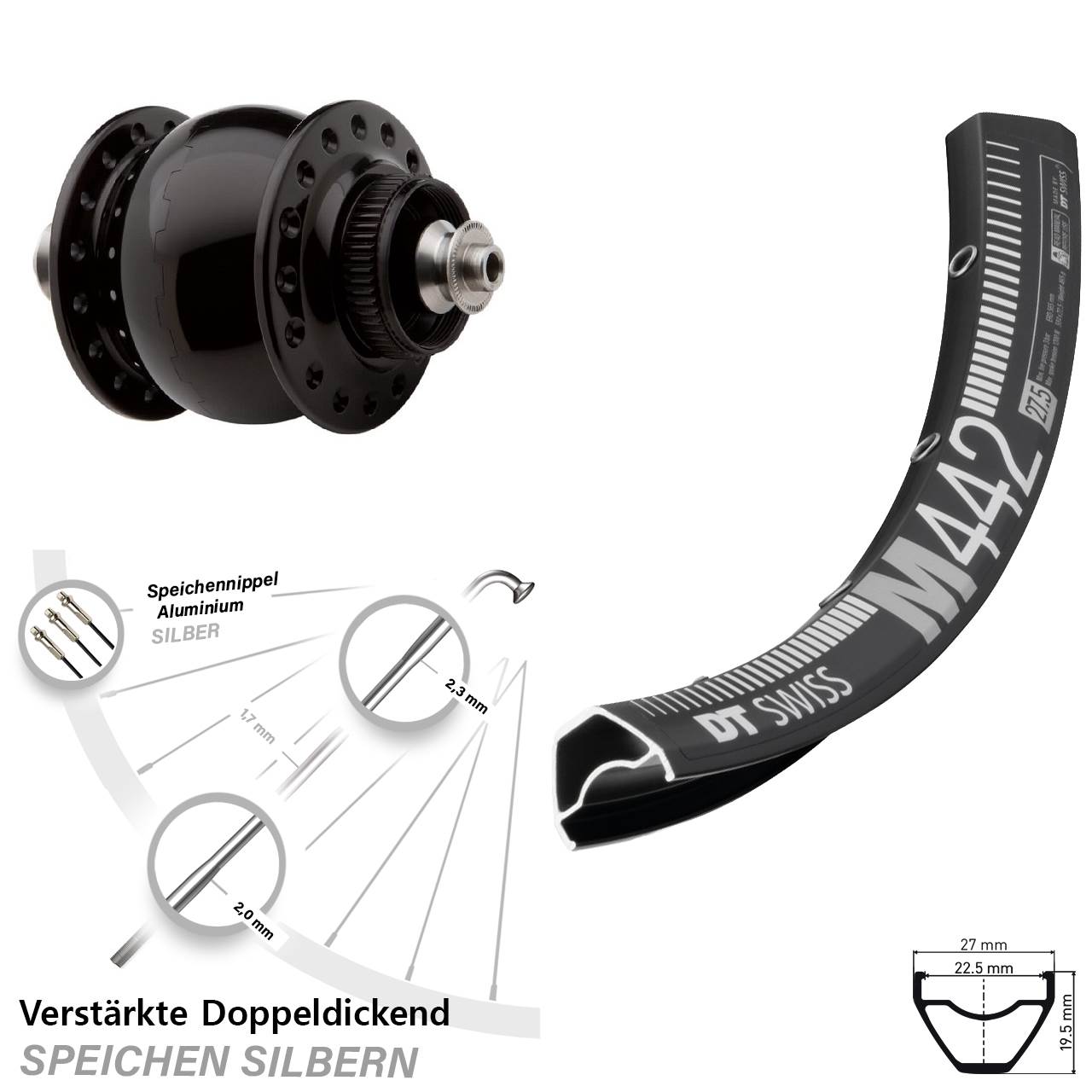 DT Swiss M 442 SON 28 Zoll Disc Nabendynamovorderrad QR