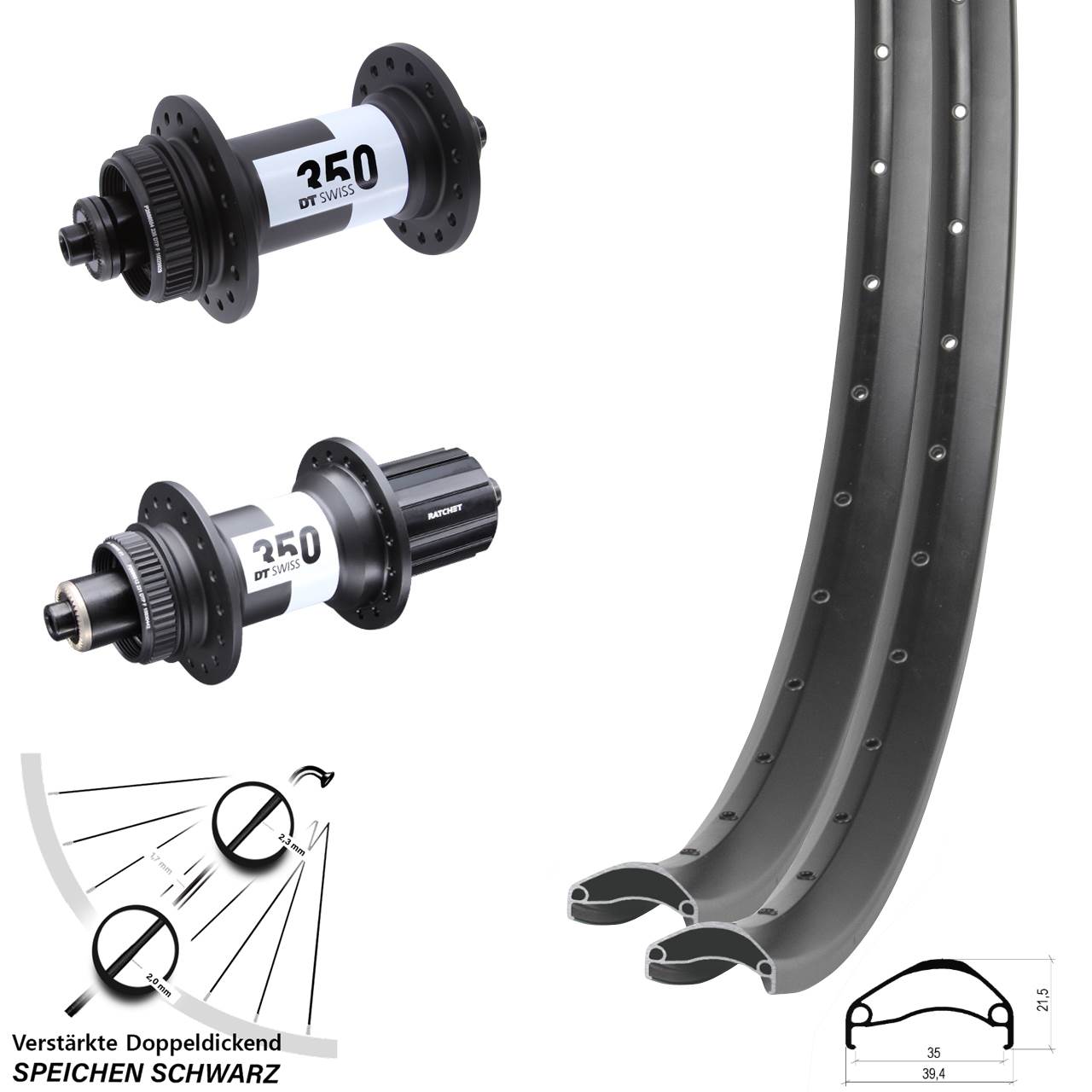 Ambrosio E35 DT Swiss 350 29 Zoll Laufradsatz Centerlock für Schnellspanner 8-11 fach