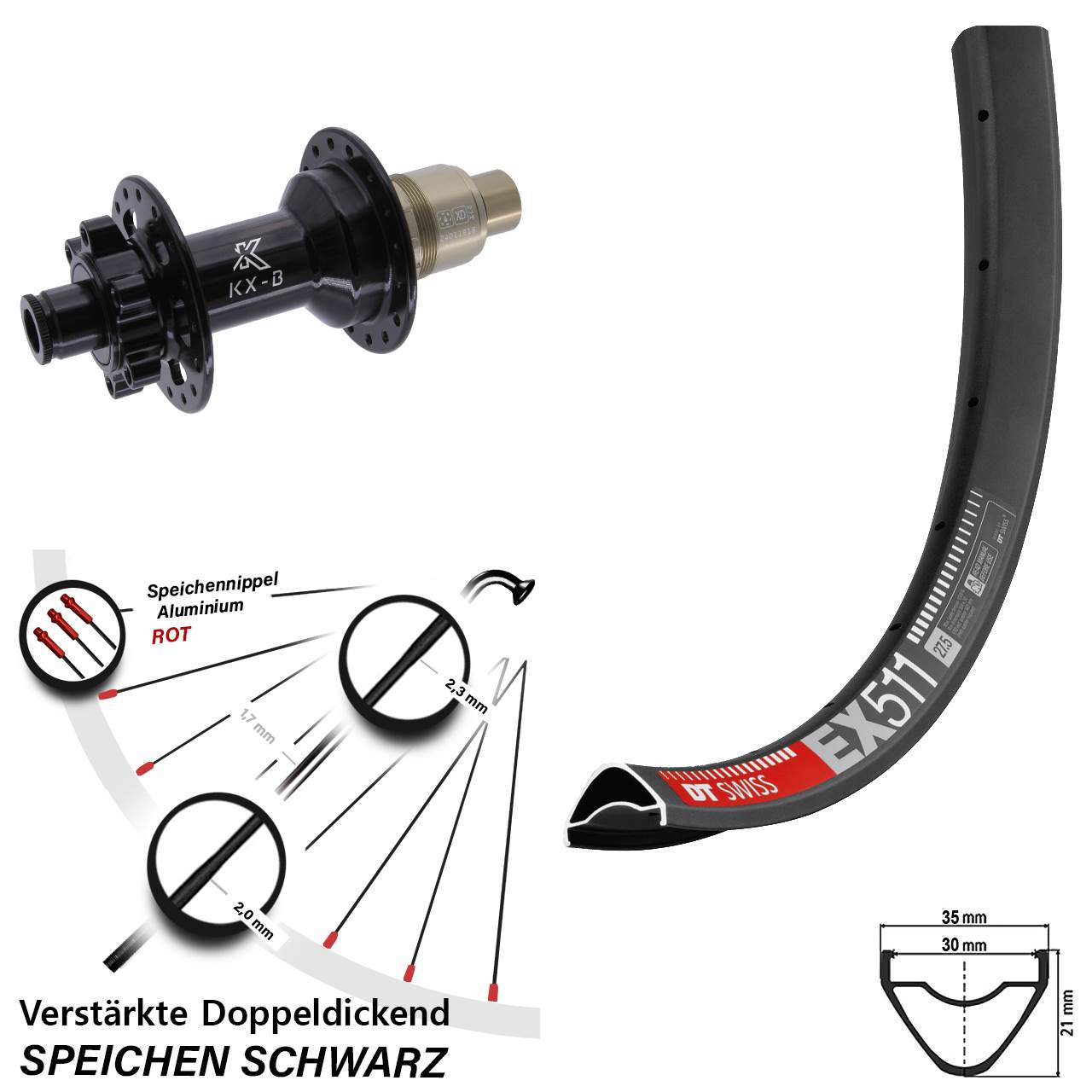 29 Zoll DT Swiss EX511 KX-B Boost Disc Hinterrad 12x148 XD