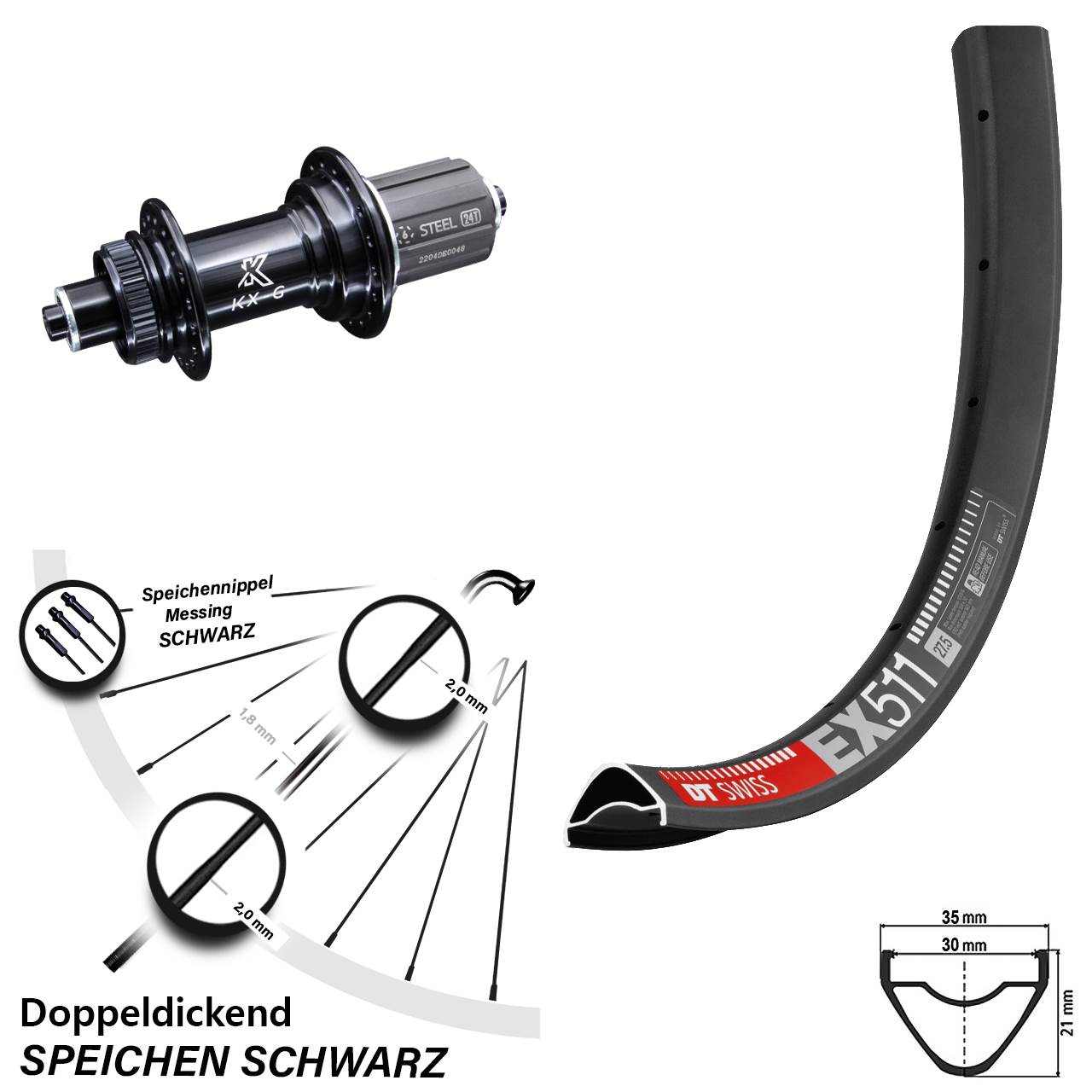 Hinterrad 28 Zoll DT Swiss EX 511 KX-GS 8-12 fach
