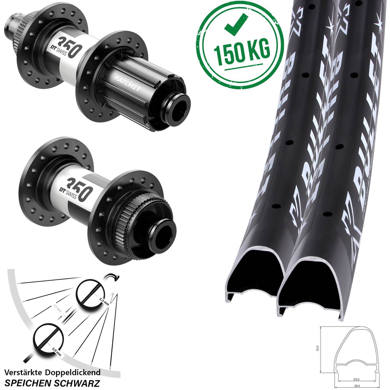 KX Bullet OS DT Swiss 350 Road 28-29 Zoll Centerlock Laufradsatz 12x100/142 11-12 fach