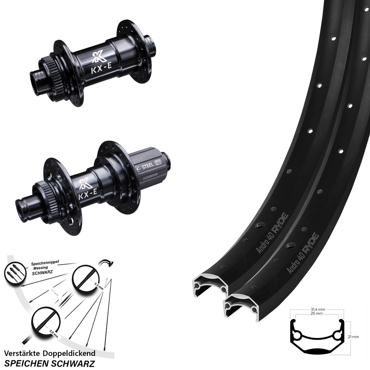 650B Ryde Andra 40 KX-E Heavy Duty Disc Laufrad-Satz 15x100 12x142 8-12 fach