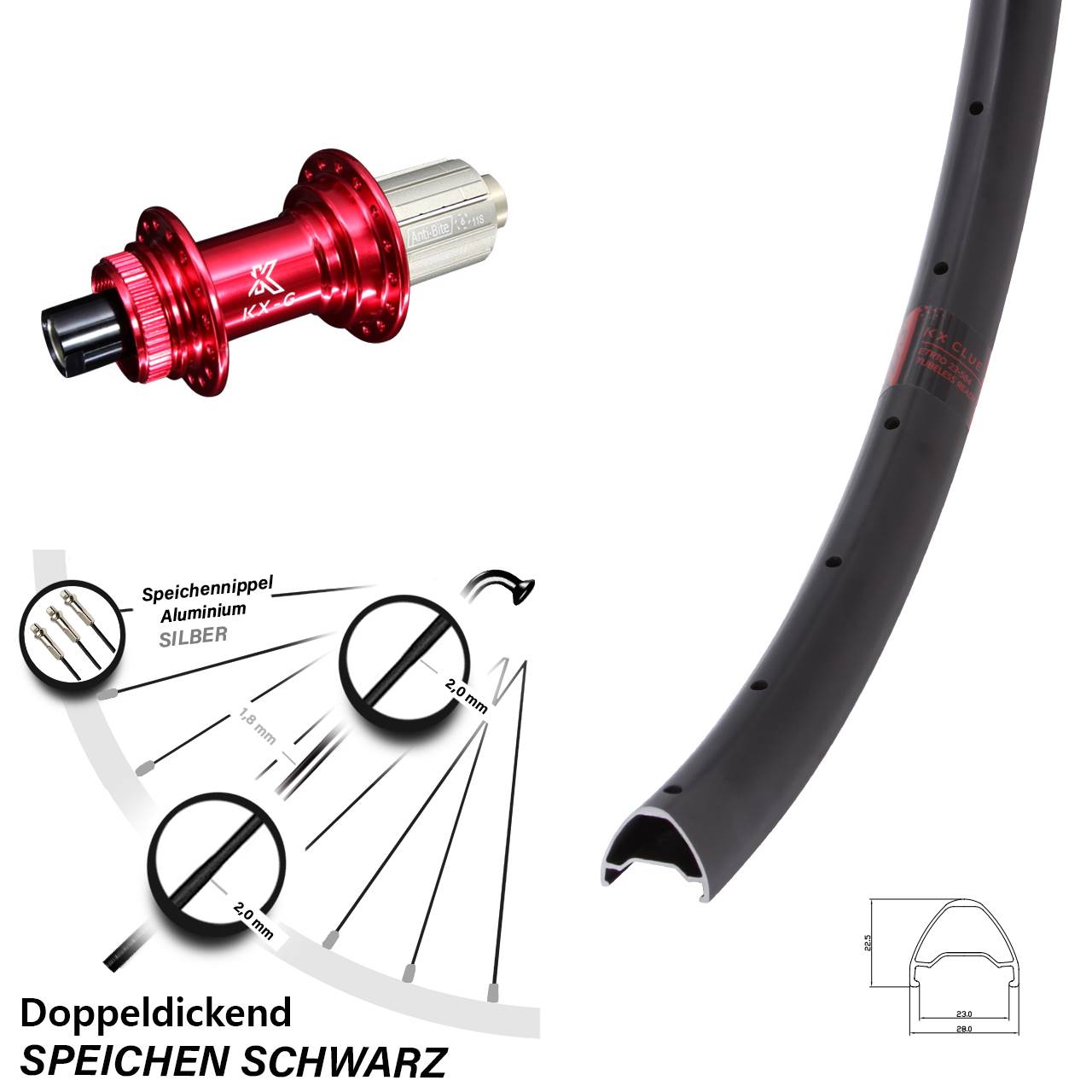 Hinterrad Centerlock 29 Zoll KX-G Clue rot 8-12 fach 12x142