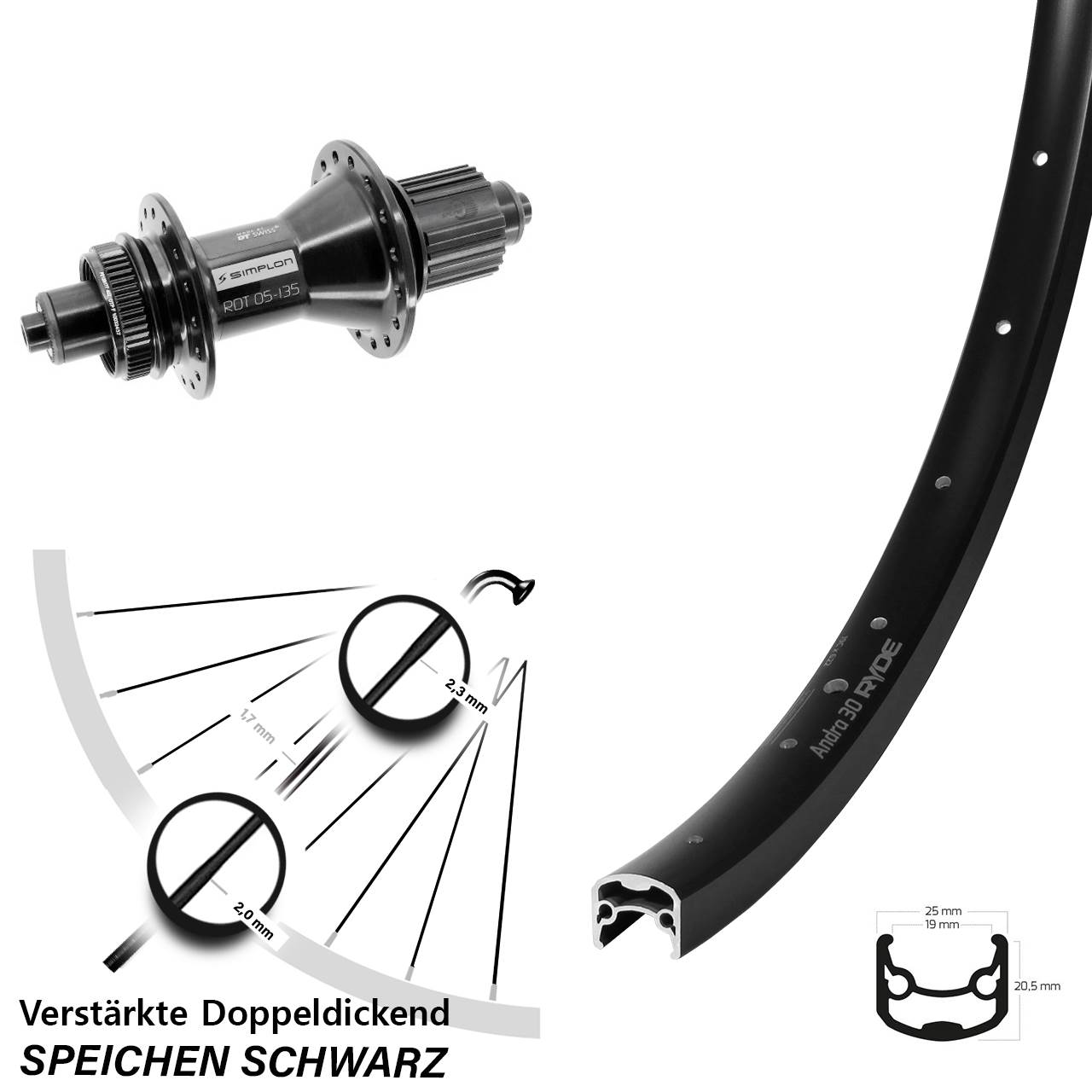 Hinterrad Centerlock 28 Zoll Ryde Andra 30 Disc DT Swiss 370 Hybrid Micro Spline QR